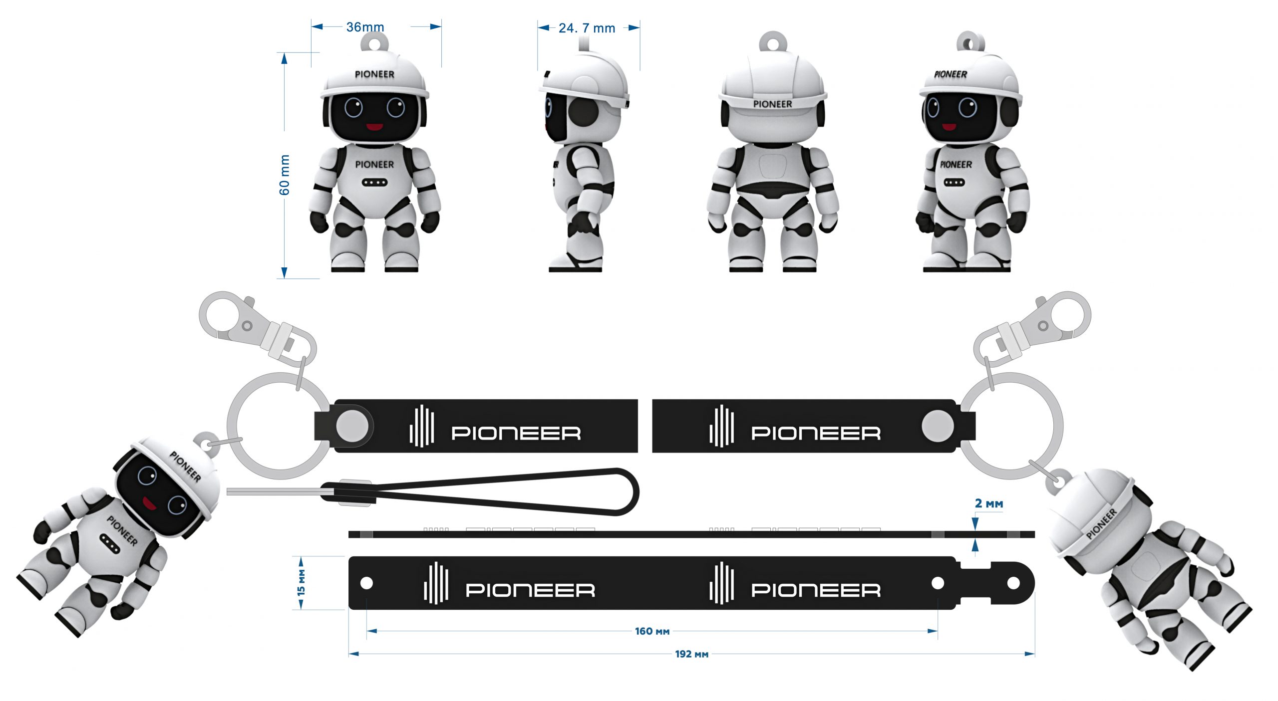 3D маскот "PIONEER" с брендированным ремешком и карабином — фото 8