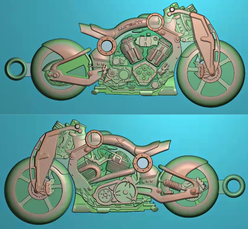 Двухсторонний 3D брелок из металла "Мотоцикл" — фото 5