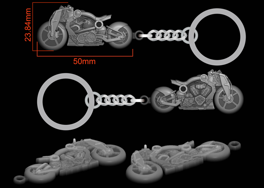 Двухсторонний 3D брелок из металла "Мотоцикл" — фото 6